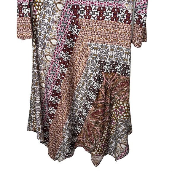 New Directions Boho Swing Dress Small Brown Pink Patchwork Fall Flare - Picture 11 of 12